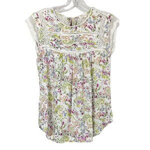 Anthropologie Meadow Rue Nellore White Floral Lace Blouse Lace Inset Size Small